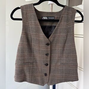 Zara houndstooth vest with buttons - brown/gray